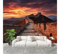Bedroom No Overlap Wallpaper Mural 300X210 cm The Great Wall of China Non-Woven Premium Photo Wallpaper Peel and Stick Orange-red Non-self-Adhesive Home Room Decoration Wall Stickers
