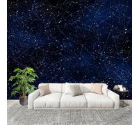 Bedroom No Overlap Wallpaper Mural 300X210 cm Universe Starry Sky Constellations Non-Woven Premium Photo Wallpaper Peel and Stick Blue Non-self-Adhesive Home Room Decoration Wall Stickers