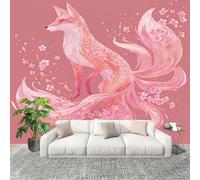 Bedroom No Overlap Wallpaper Mural 350X256 cm Animals Nine-Tailed Fox Theme Non-Woven Premium Photo Wallpaper Peel and Stick Pink Non-self-Adhesive Home Room Decoration Wall Stickers