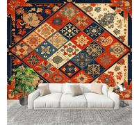 Bedroom No Overlap Wallpaper Mural 350X256 cm Traditional Ethnic Style Theme Non-Woven Premium Photo Wallpaper Peel and Stick Orange Non-self-Adhesive Home Room Decoration Wall Stickers