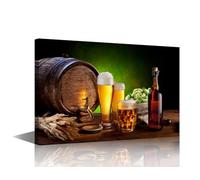 Bedroom Pictures Wall Decor Wooden Barrel and Beer Glass Black and White Paintings for Living Room Yellow Wine Artwork 1 Piece Canvas Wall Art House Decor Framed Stretched Ready to Hang 18x12 in