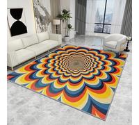 Bedroom Psychedelic Rug - Optical Illusion Trippy Vintage Rugs, Retro Abstract Colourful Carpet, Washable Non Slip Low Pile Small Area Rugs, Home Decor Gifts, 50 X 80 cm
