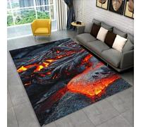 Bedroom Rug, 3D Visual Creative Mysterious Volcano Lava Pattern, Non-slip Soft Flannel Pad, Living Room Carpet, Suitable for Teen Playroom, Cool Flame Decoration (Color 2,100x120cm)