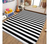 Bedroom Rug Geometric Black And White Stripes Rugs Living Room 80 x 150cm Modern Decoration Soft Flannel Non-Slip 3D Print Easy to Clean Area Rugs for Teenage Child Boy