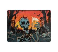 Bedroom Rugs 4x5 Aesthetic Carpet Area Rug for High Traffic Areas in Living Room, Bedroom (4'x5' Natural)-Sunset Skeleton Drink Beer