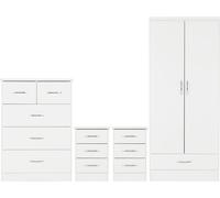 Bedroom Set 4 Piece Nevada 2 Door 1 Drawer Wardrobe Bedsides Chest White Gloss
