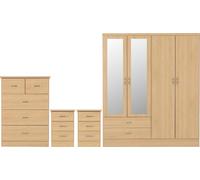 Bedroom Set 4 Piece Nevada 4 Door 2 Drawer Mirror Wardrobe Sonoma Oak
