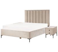 Beliani Bedroom Set Velvet SEZANNE 160 x 200 cm (EU King Size) Taupe