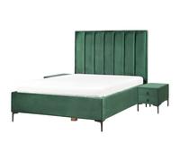 Beliani Bedroom Set Velvet Sezanne 140 X 200 Cm Eu Double Dark Green, Green