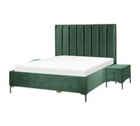 Beliani Bedroom Set Velvet Sezanne 160 X 200 Cm Eu King Size Dark Green, Green