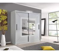 Bedroom Sliding Wardrobe with LED - Modern Mirror Wardrobe-180cm RAC3 White One Size
