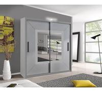 Bedroom Sliding Wardrobe with LED - Modern Mirror Wardrobe-203cm RAC3 Grey One Size