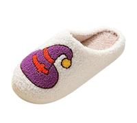 Bedroom Slippers Women Halloween Winter Cartoon Print Round Toe Slip On Furry Flat Home Keep Warm Slippers Shoes Wide Fit Women House for (Purple, 7)