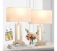 Bedroom Table Lamps Set of 2 - Touch Bedside Lamps with USB C+A, 3 Way Dimmable Gold Lamp for Nightstand, Modern Night Stands Lamps for Living Room End Tables Desk Bed Side Study Room(19.6in)