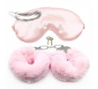 Bedroom Training Kit with Cuffs and Eye Cover, Comfy Furry Role Playing Set for Party Games -HC01 (Pink)