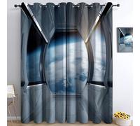 Bedroom W 132" x L 72" 100% Blackout Curtain, Futurism Thermal Insulated Noise Reducing Soft Curtains, Washable Technology Geometry Space Earth Panels for Kids Room Living Room