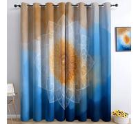 Bedroom W 92" x L 54" 100% Blackout Curtain, Fantasy Style Thermal Insulated Noise Reducing Soft Curtains, Washable Watercolor Stripes Mandala Flowers Panels for Kids Room Living Room