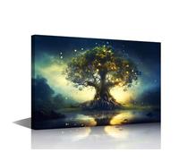 Bedroom Wall Art 1 Panels Magical Tree of Life in the Forest Surrounded by Lights Posters Print on Canvas Wall Decor for Living Room Bedroom, Gallery-Wrapped Ready to Hang, 18"Wx12"H