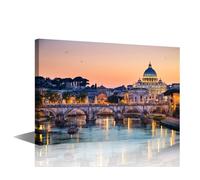 Bedroom Wall Art 1 Panels Night View of the Basilica St Peter in Rome, Italy Posters Print on Canvas Wall Decor for Living Room Bedroom, Landscape Artwork Gallery-Wrapped, 18" Wx12 H
