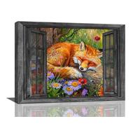 Bedroom Wall Art Farmhouse Fox Wall Decor Rustic Country Fox Pictures Canvas Print Forest Wild Animal Painting Framed Modern Home Artwork Decorations For Bathroom Bedroom Kitchen Office 16"x12"