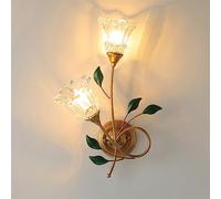 Bedroom wall light French Pastoral Lamps, Retro Branch Green Leaf Flowers Sconce for, Glass Shade Indoor,Left