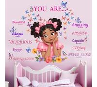 Bedroom Wall Stickers for Black Girls: Peel and Stick African American Butterfly Inspirational Wall Decals - Wall Art Decor Kids Supplies Ages 1-12 Year