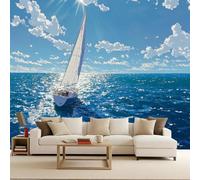 Bedroom Wallpaper 200x140cm Sailboat Fresco Photo Wallpaper Ocean Oil Painting Series 3D Optical Effect Optical Illusion Wall Decorative Wall Art Modern Photomurals Bubble-Free Scratch-Resistant