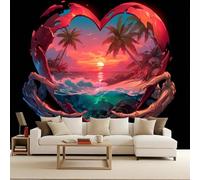 Bedroom Wallpaper 300x210cm Beach Sunset Coconut Trees arthouse Photo Wallpaper Death Eternal Quick Wall Decoration DIY Creative Wall Cover Headboard Mural Living Room Bedroom Easy to Apply
