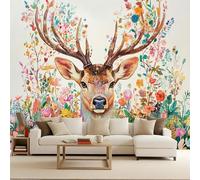 Bedroom Wallpaper 300x210cm Deer Flowers and Plants arthouse Photo Wallpaper Fresh and Dreamy Series Quick Wall Decoration DIY Creative Wall Cover Headboard Mural Living Room Bedroom Easy to Apply