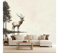 Bedroom Wallpaper 500x280cm Deer Photo Wallpaper for Bedroom Black and White Series Giant Wall Poster Modern Photomurals 3D Optical Effect Optical Illusion Bedroom Living Room Easy to Apply