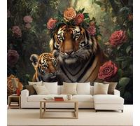 Bedroom Wallpaper 500x280cm Warmth and Beauty Tiger Photo Wallpaper for Bedroom Natural Wild Series Giant Wall Poster Photomurals 3D Optical Effect Optical Illusion Bedroom Living Room Easy to Apply