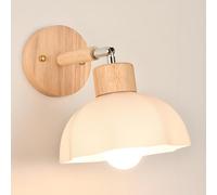 Bedroom Wood Wall Lamp Modern Nordic Wall Sconce with Glass Shade, 180° Adjustable Indoor Wall Lantern for Bedside Living Room Study Room Corridor Entryway Restaurant Wall Mounted