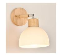 Bedroom Wood Wall Lamp Modern Nordic Wall Sconce with Glass Shade, 180° Adjustable Indoor Wall Lantern for Bedside Living Room Study Room Corridor Entryway Restaurant Wall Mounted