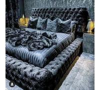 Beds & Co Black Crushed Velvet Upholstered Regal Ambassador Bed Frame and Headboard - Mattress/Diamante Hand Made in the UK - Single/Double/Kingsize/Superking (Kingsize (5FT), Without Mattress)