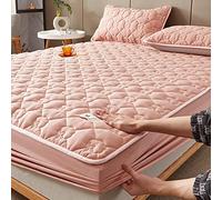Bedsheet Breathable No Color Fade Double pink 1Cotton Quilted Padded Fitted Bed Sheet And pillowcases,Mattress All Inclusive Sheet Protector Home Textiles 150x200cm 3PCS