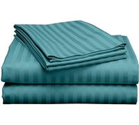 BEDSHEET WALA King Size Stripes Sheet Set - 4 Piece - Long Staple Egyptian Cotton Sateen Weave 800 Thread Count 40 Cm Deep Soft Wrinkle & Fade Resistant - Teal Blue