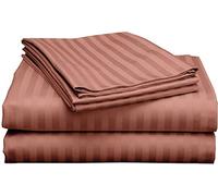 BEDSHEET WALA Single Size Stripes Sheet Set - 4 Piece - Long Staple Egyptian Cotton Sateen Weave 800 Thread Count 40 Cm Deep Soft Wrinkle & Fade Resistant - Brick Red