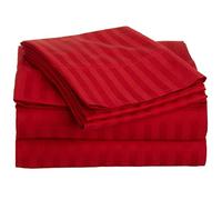 BEDSHEET WALA Single Size Stripes Sheet Set - 4 Piece - Long Staple Egyptian Cotton Sateen Weave 800 Thread Count 35 Cm Deep Soft Wrinkle & Fade Resistant - Red