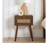 Bedside 1 Drawer Cabinet Walnut Rattan Birlea Croxley Side Table