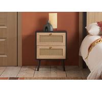 Birlea Bedside Table Croxley - 2-Drawer Rattan Nightstand Black