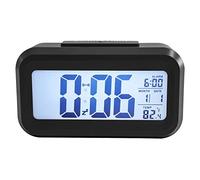 Bedside Alarm Clock Battery Digital Clock with Date Temperature, Big LCD Digit Display, Smart Brightness Sensor - Backlit Digital Alarm Clock for Home Office Travel - Black