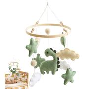 Bedside Bell -Soft Green Dinosaur Theme, Nursery Crib Hanging Sensory Toy, Natural Cotton Fabric Pendant, Calming Visual Tracing Ornament, Shower Gift Idea | For Ba