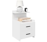 Bedside Cabinet 2 Drawer White Engineered Wood 40x36.5x62cm Open Shelf Bedstand