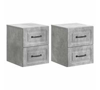 Bedside Cabinet 2-Pack Concrete Grey 34.5x33x40cm Engineered Wood Wall-Mounted.