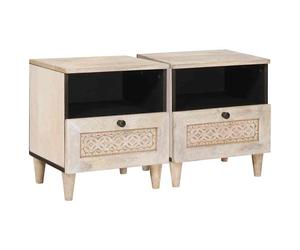 Bedside Cabinet 2 pcs Beige 40 x 33 x 46 cm Solid Acacia wood