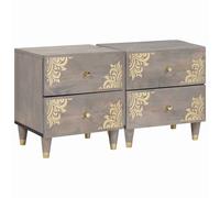 Bedside Cabinet Solid Mango Wood Grey 40x33x46 cm Hand-Painted Textured Storage
