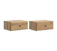 Bedside cabinet 2 pcs Wall-mounted Artisan oak 49x34.5x20cm Eng. wood 2 drawers