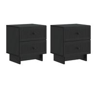 Bedside Cabinet 2pc Black Engineered Wood 43x34.5x47.5cm 4-Drawer Vintage Smart