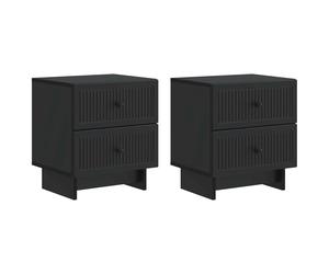 Bedside Cabinet 2pc Black Engineered Wood 43x34.5x47.5cm 4-Drawer Vintage Smart