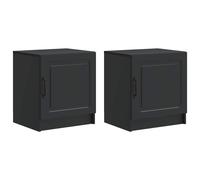 Bedside Cabinet 2pc Black Engineered Wood 43x34.5x47cm Vintage Nightstand Pair.